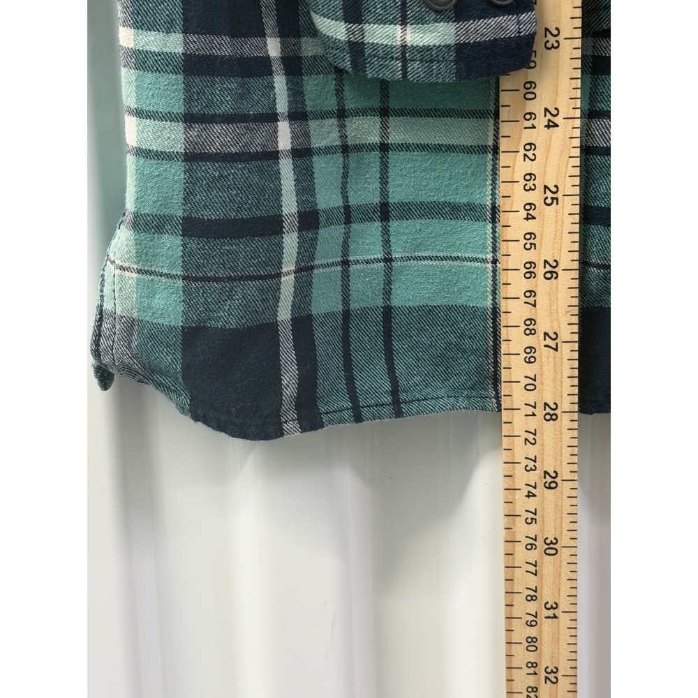 Duluth Trading Co Flannel Shirt Women 2X Teal Plaid Excellent Long Sleeve Cotton - Picture 6 of 9